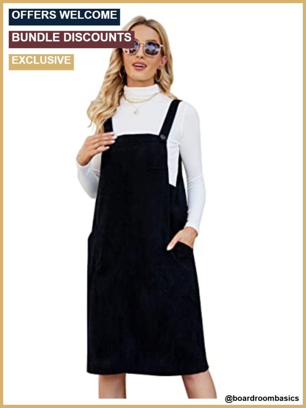 Corduroy Overall Jumper Midi Dress A-Line with Pockets